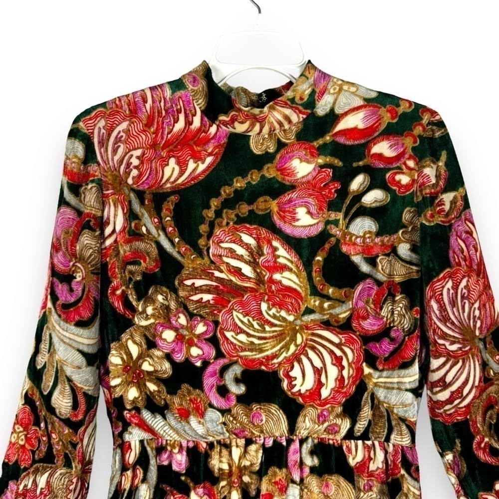 Ole Borden For Rembrandt Vintage 1960s Velvet Floral Mock Neck Dress, Size M - Picture 3 of 16